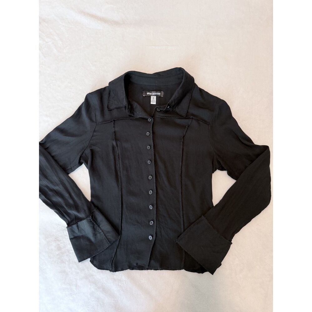 Urban Outfitters Black Exposed Seam Button Down Top Long Sleeve Fitted Shirt